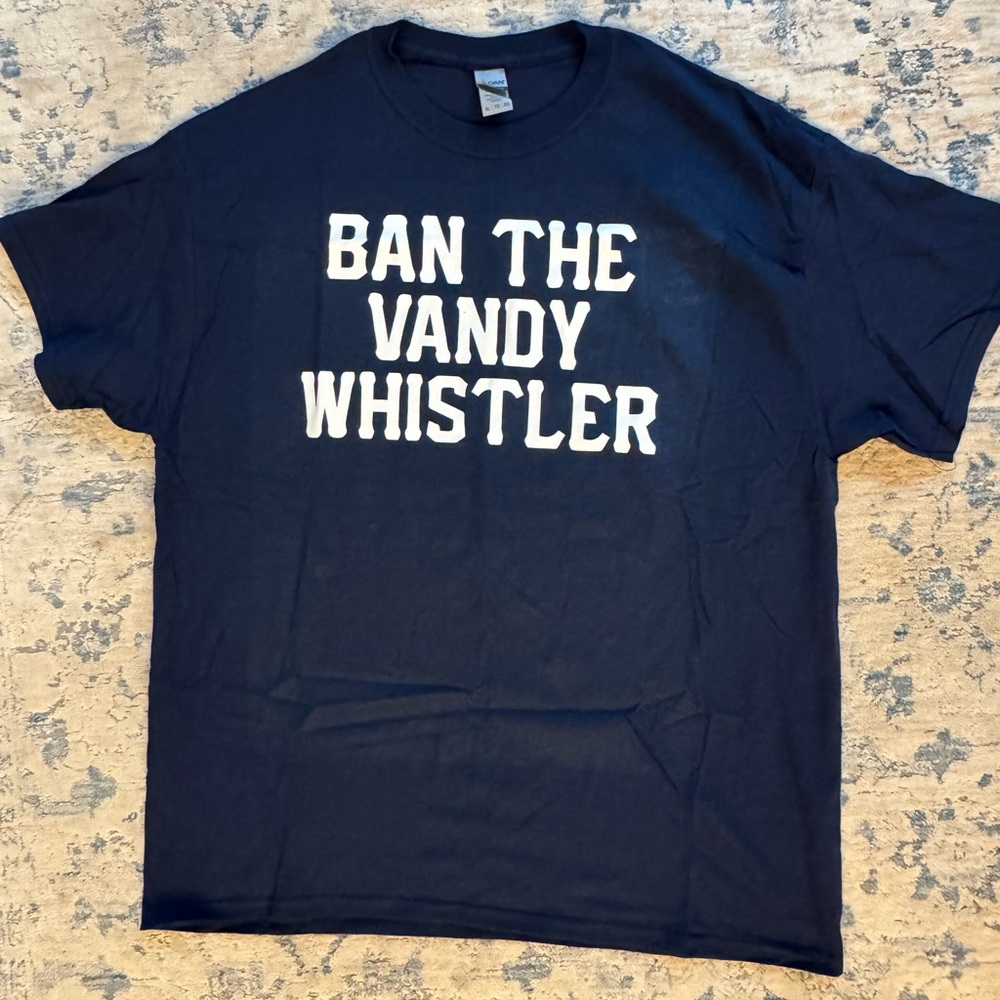 Men’s “Ban the Vandy Whistler” College Baseball Tee.